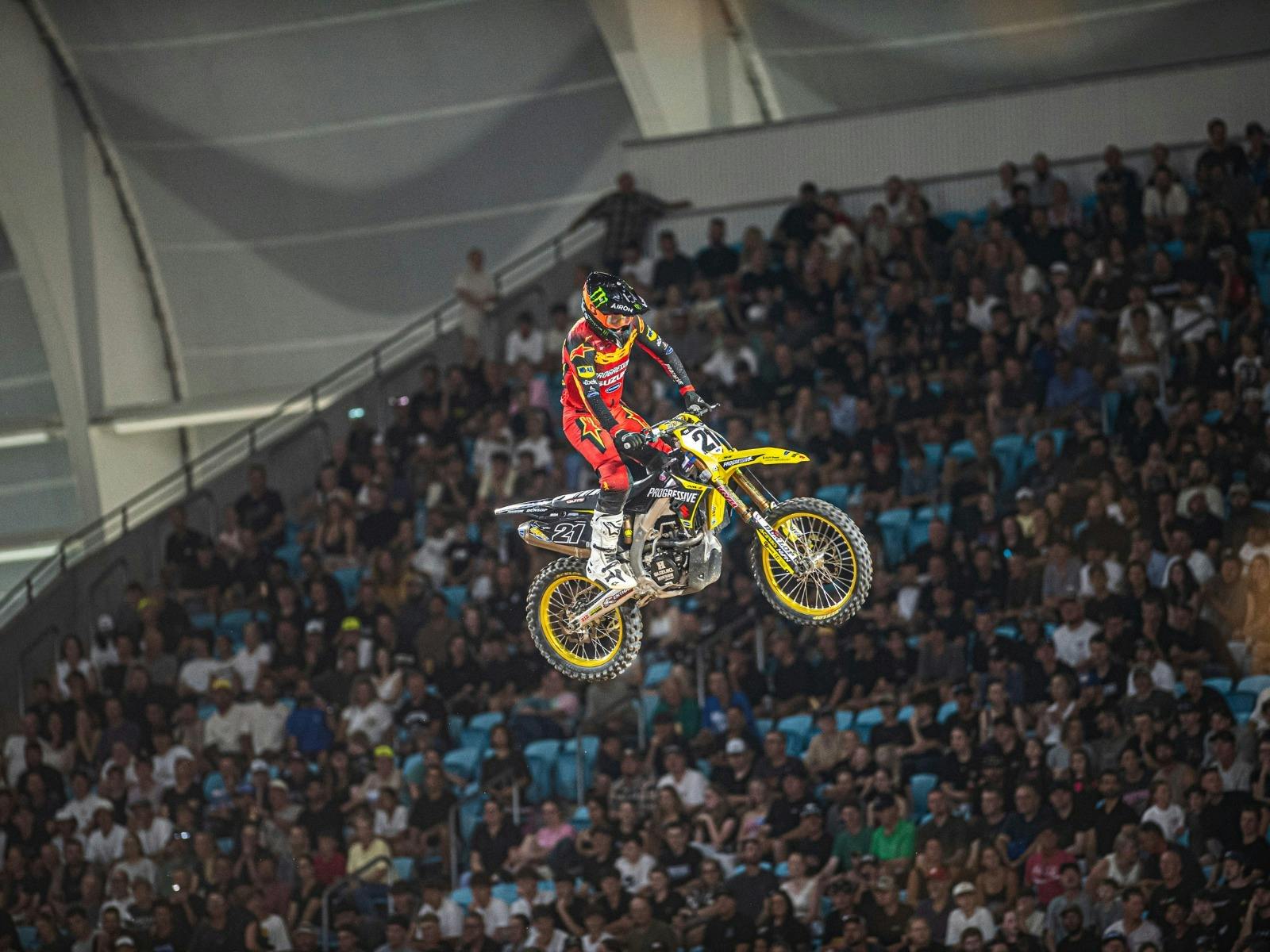 Jump shot of rider at  2025 World Supercross Championship Australian GP