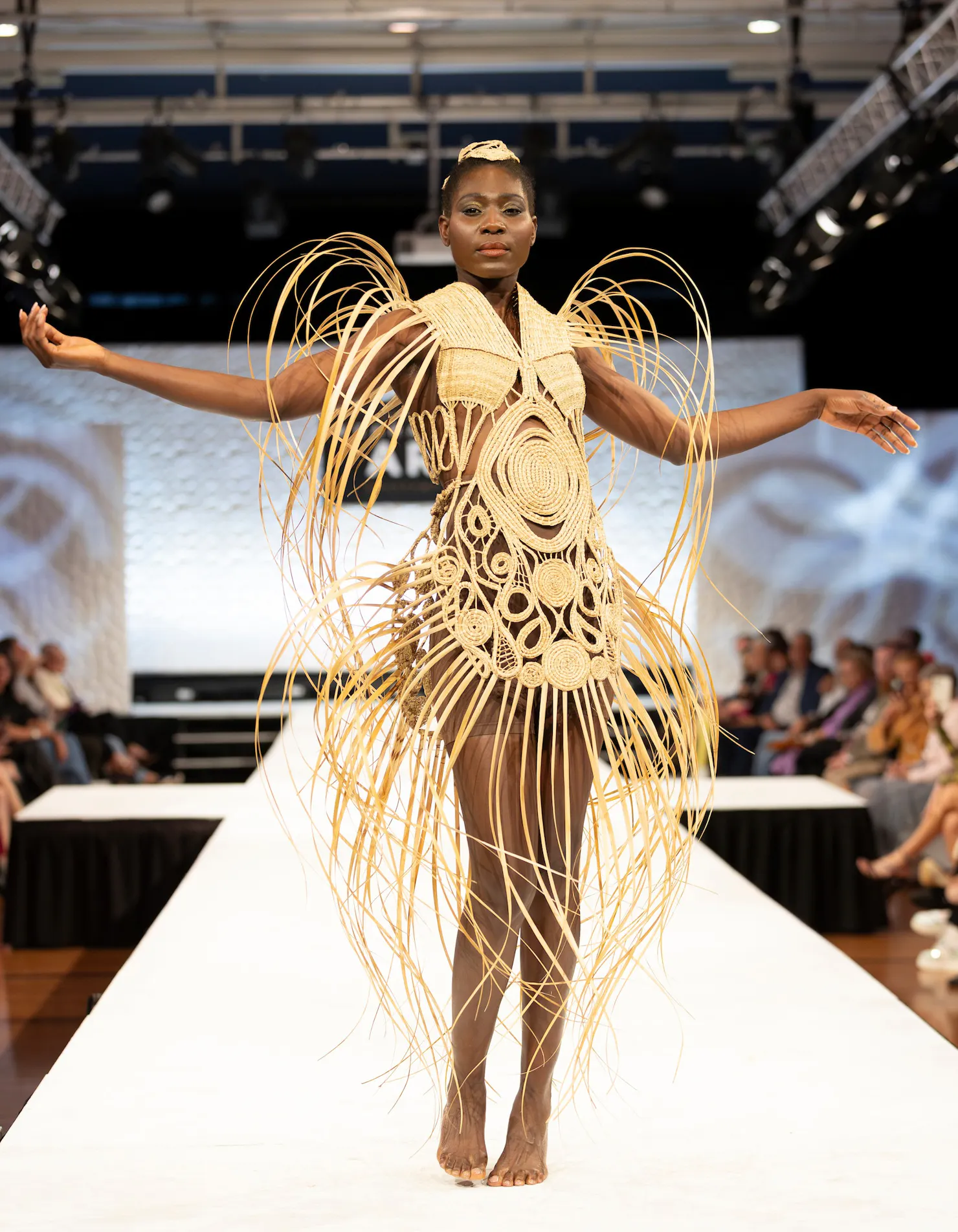 Masterful weaving  techniques and flowing movement using the ponytail palm fibre.