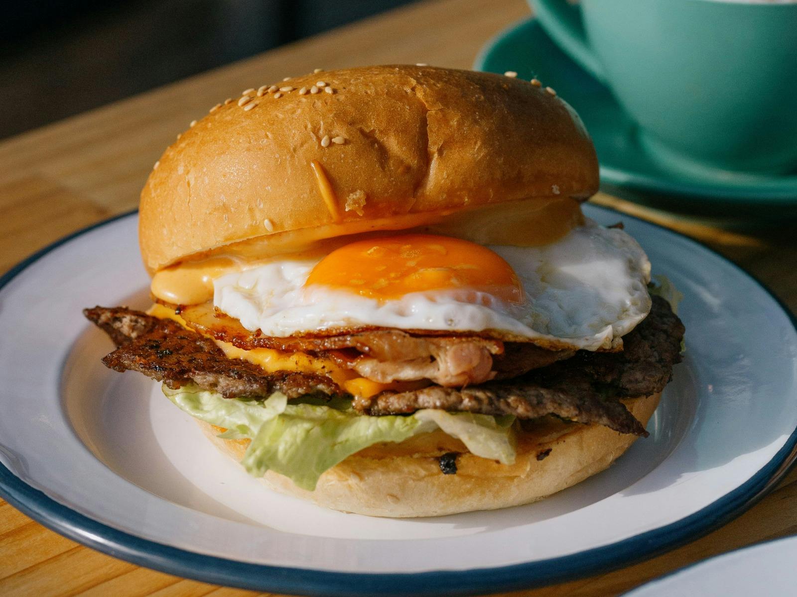 Breakfast burger with egg and bacon at Easy Tiger in St Helens.