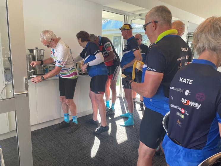 Motor Neurone Disease riders getting their cuppas from the Redbum Road