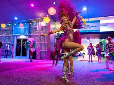 Logan Entertainment Centre entrance with carinal dancer in centre of frame