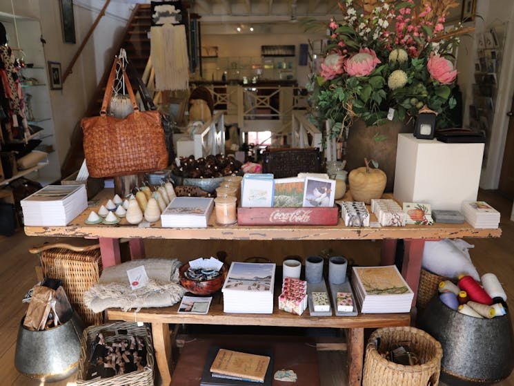 A selection of gifts and home decor at the front of the store