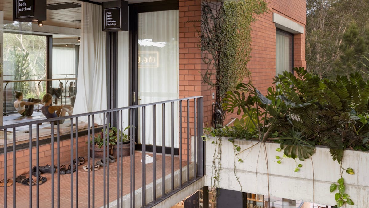 Upper level Body Method yoga studio balcony above Quince Cellar at Cornerstone Stores Tugun.