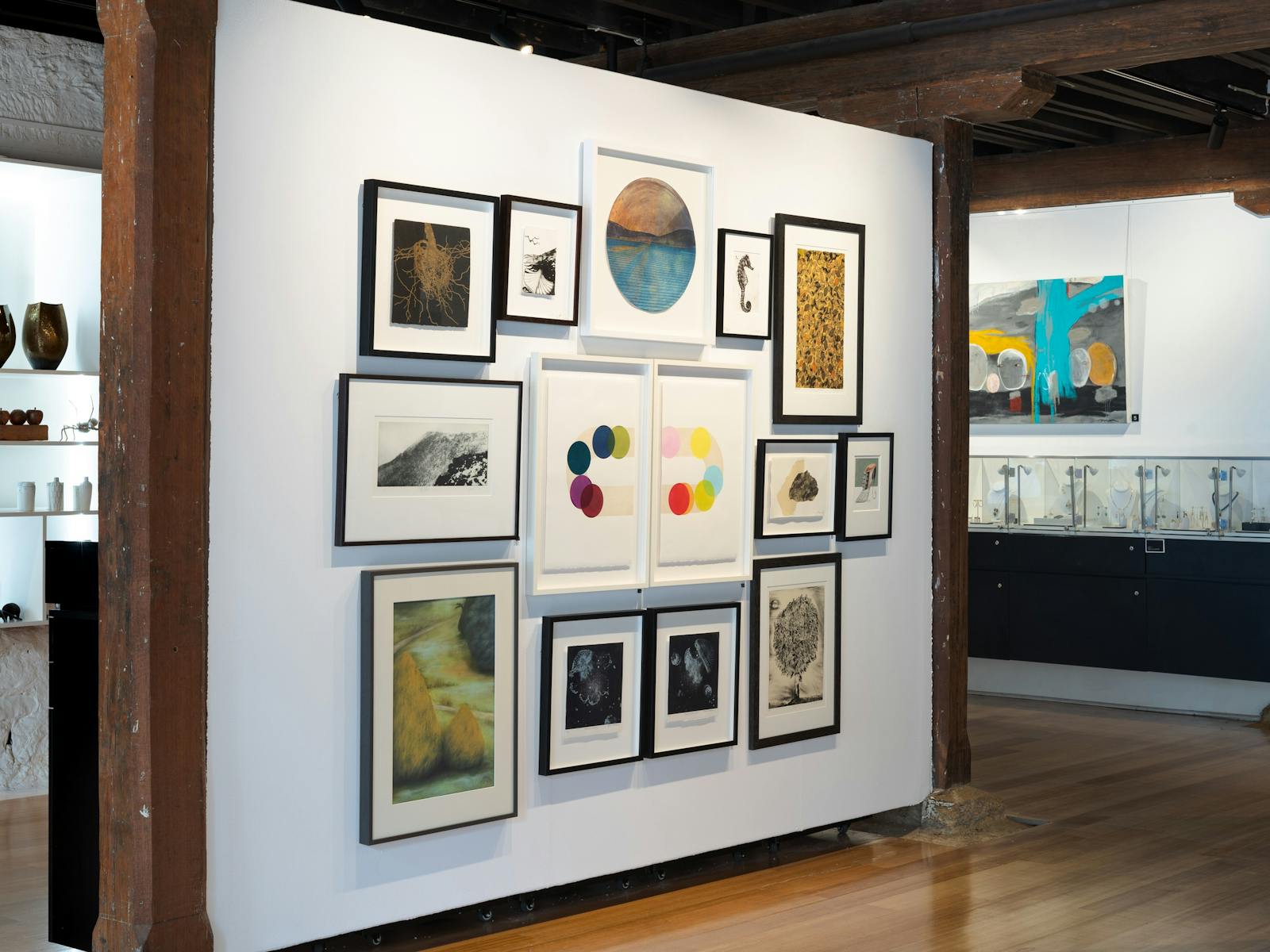 Photo of inside gallery showing the 2023 Summer Salon group exhibition works.