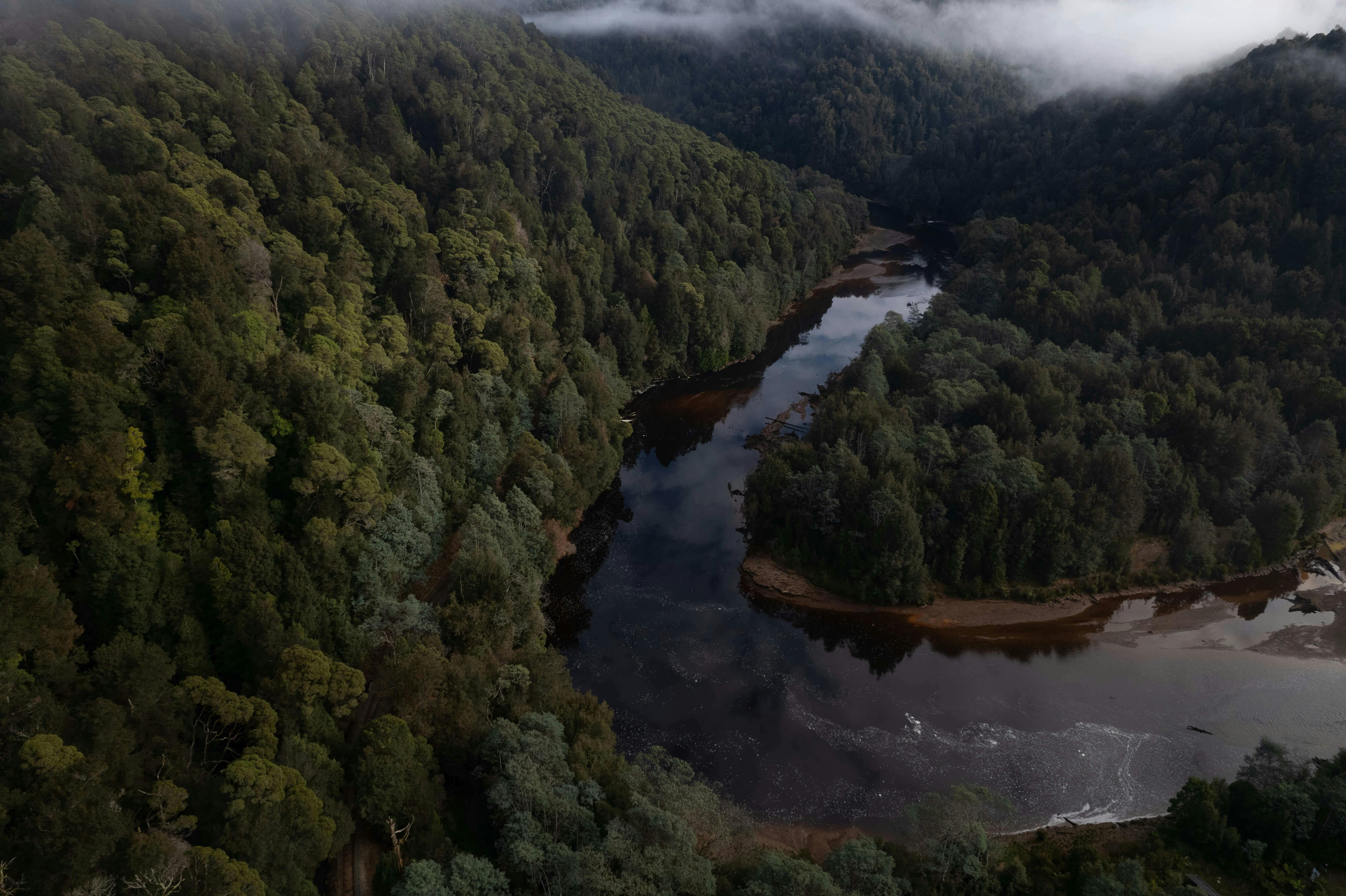 An aerial image of the King River and Lower Landing Station