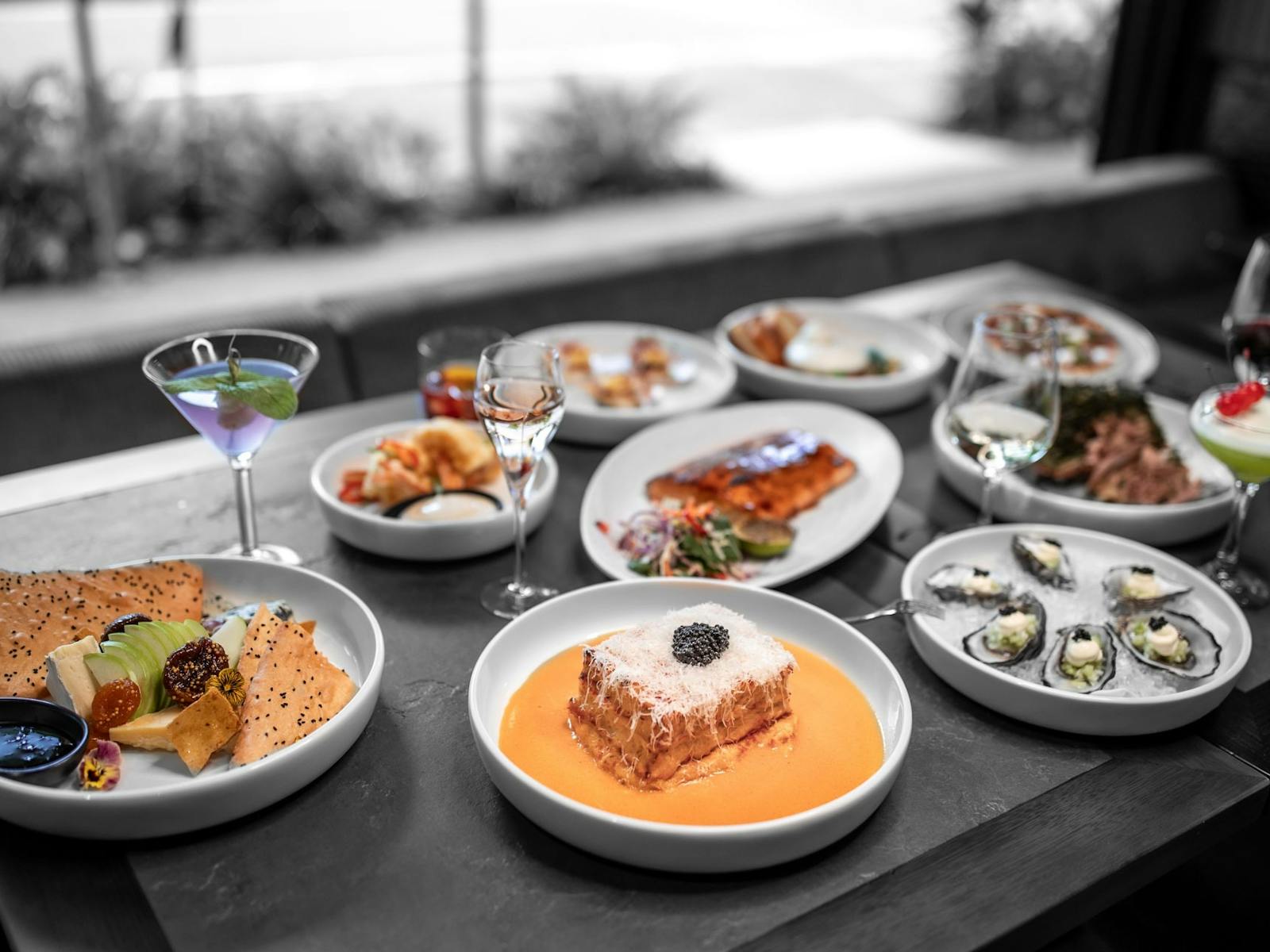 lasagne, salmon, oysters, cheese lasagne, salmon, oysters, cheese