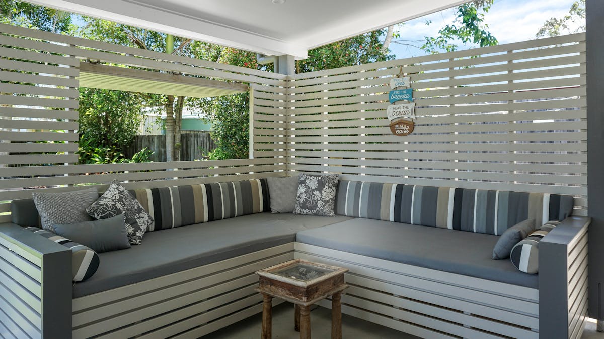 Outdoor lounge seating area, a great place to sit and read a book or just unwind