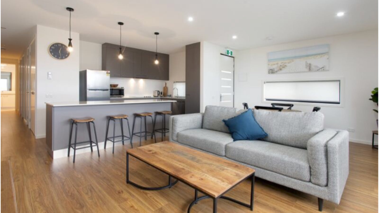 1st Floor Apartment Kitchen and lounge with coffee table