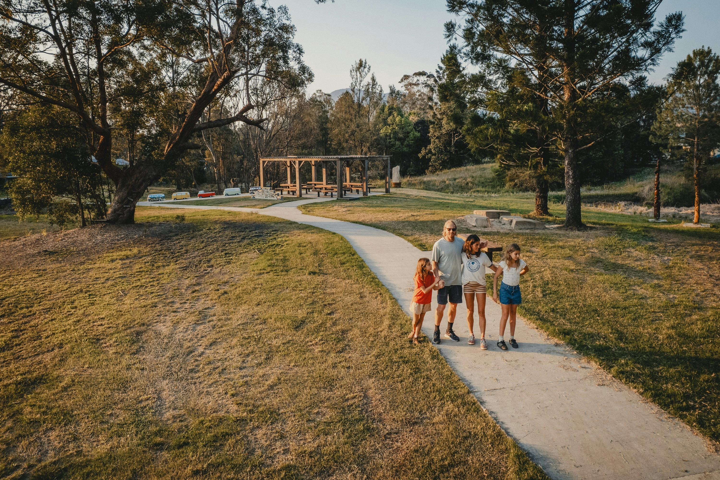 Family walking along the Rainbow Walk