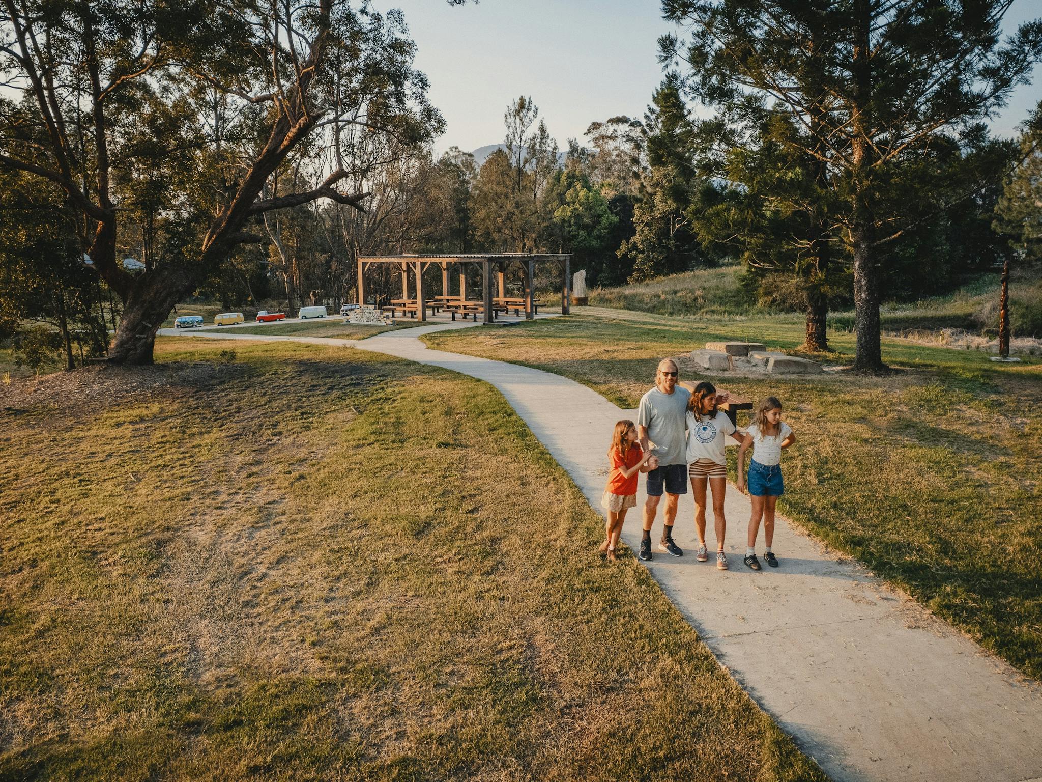 Family walking along the Rainbow Walk