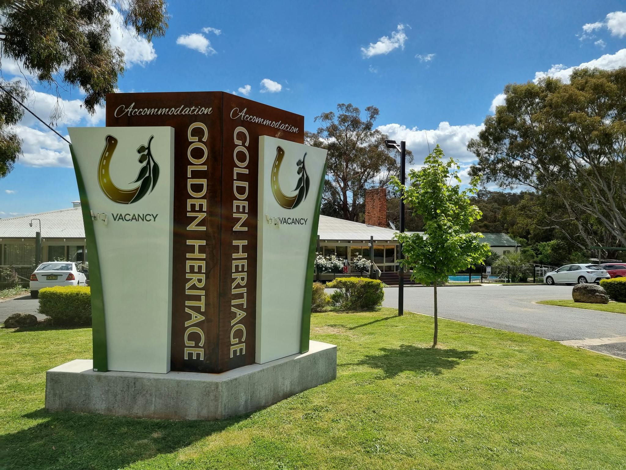 Golden Heritage Accommodation signage at front of property