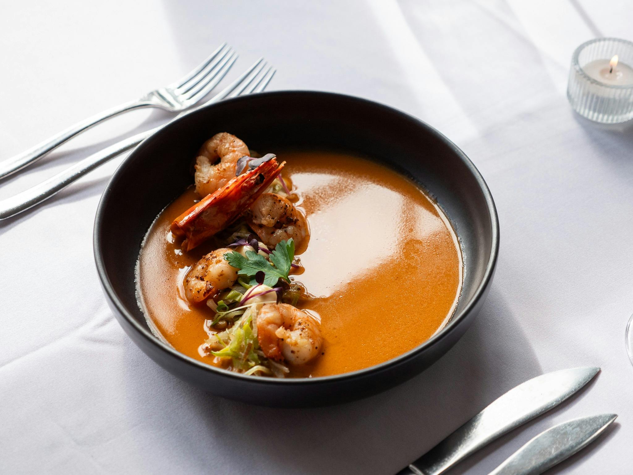Shrimp Bisque Soup king prawns fine dining