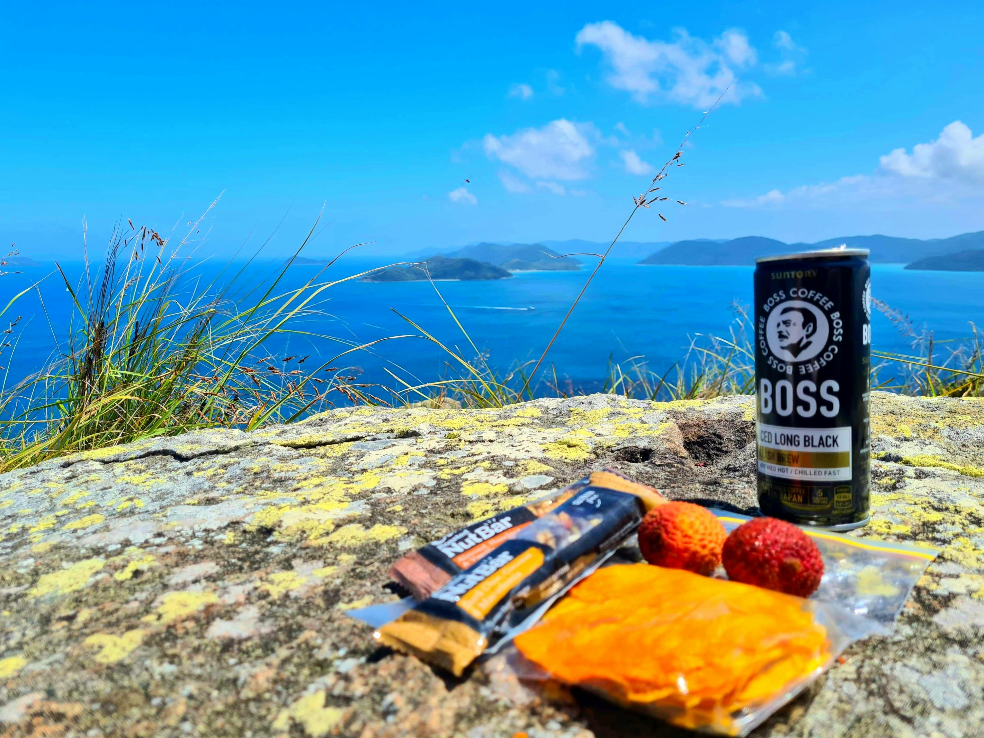 Enjoying a 360 degree view of the Whitsunday Islands while we snack on some of Queenslands produce.