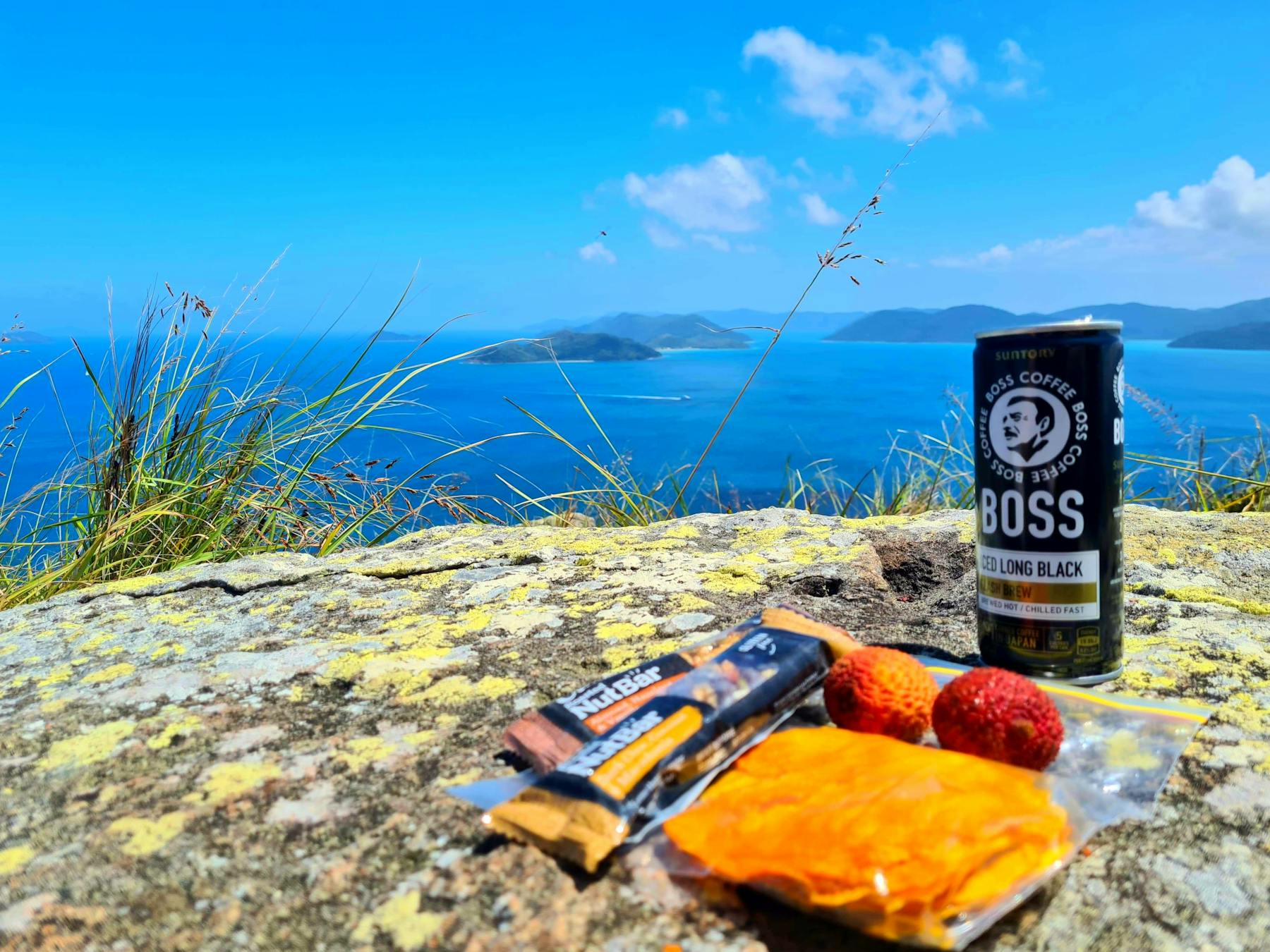 Enjoying a 360 degree view of the Whitsunday Islands while we snack on some of Queenslands produce.