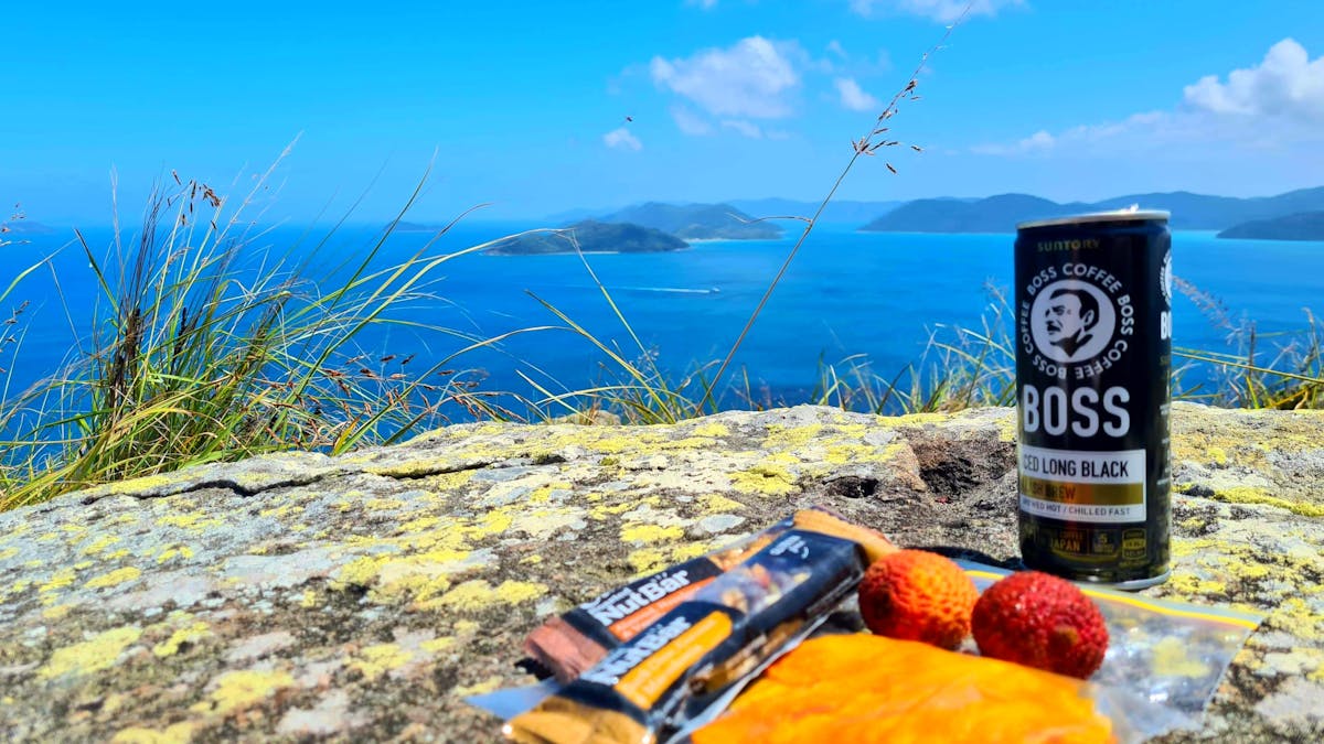 Enjoying a 360 degree view of the Whitsunday Islands while we snack on some of Queenslands produce.