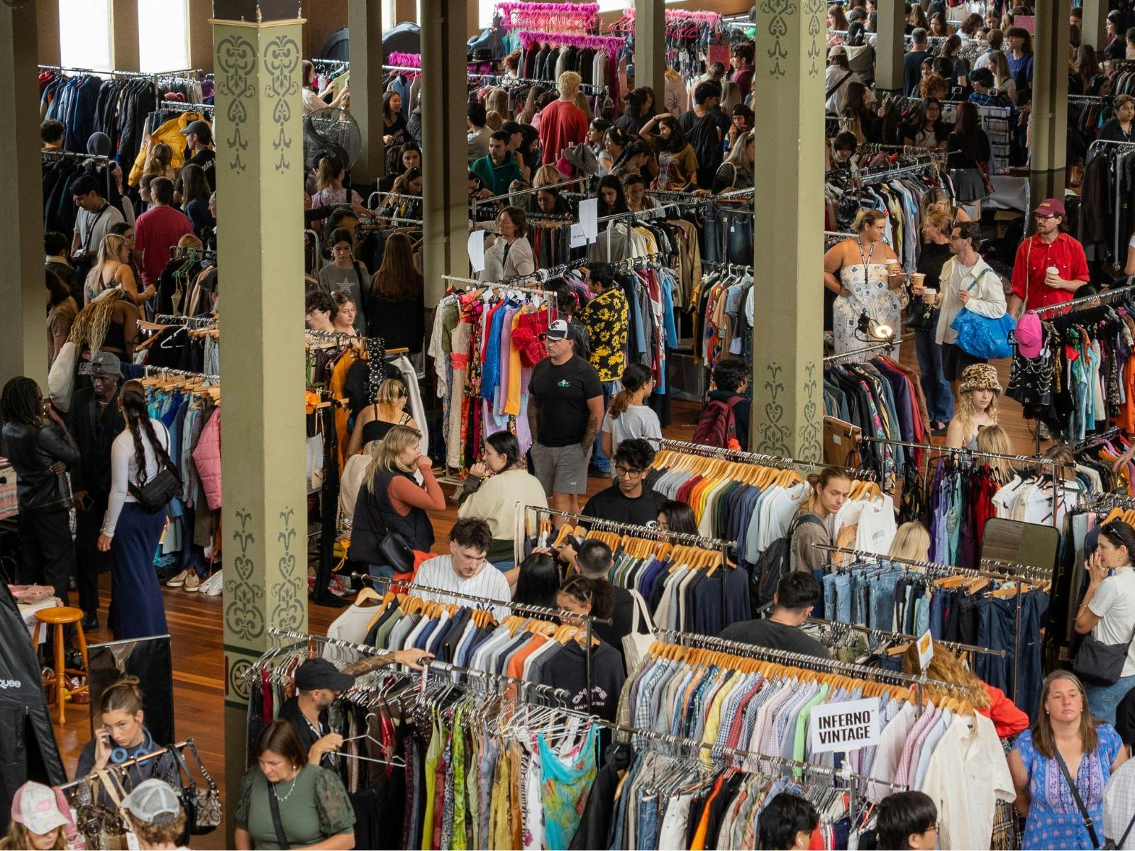 Pictured is a birds eye view of one of our markets, lots of people and clothing. Pictured is a birds eye view of one of our markets, lots of people and clothing.