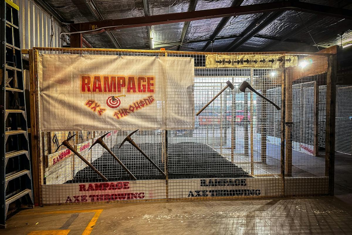 Side view of axe throwing cages