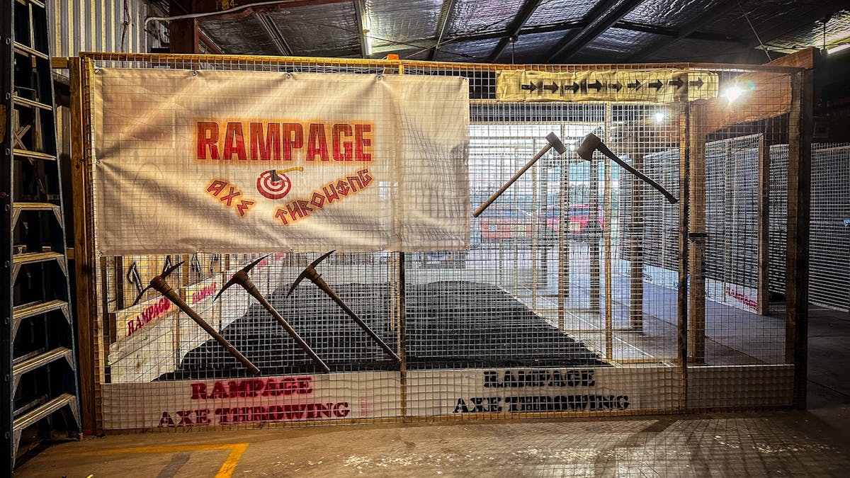 Side view of axe throwing cages