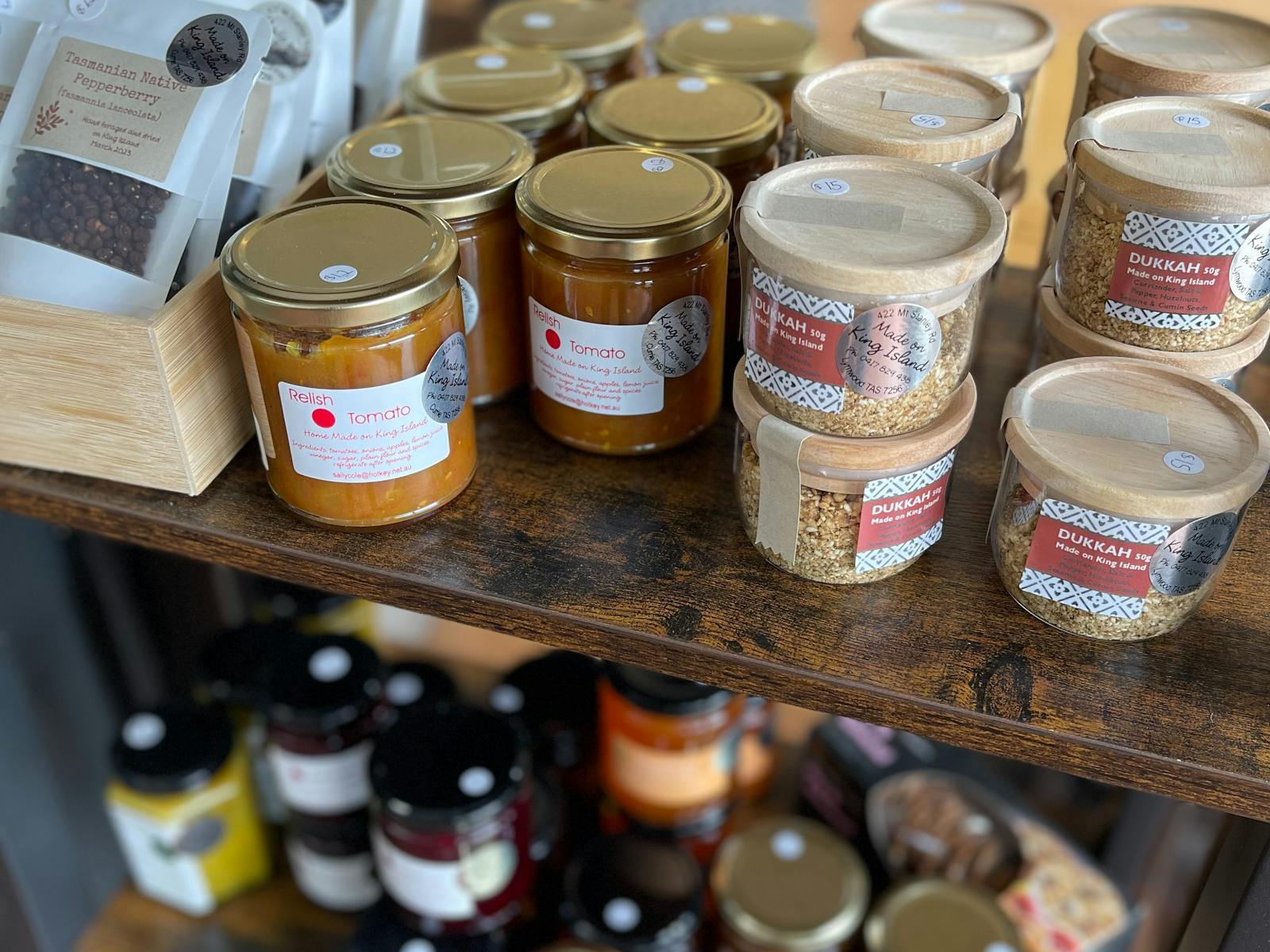 An array of local condiments including dukkah, relish, chutneys and jams