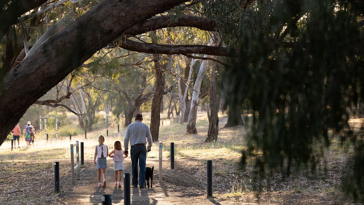 Enjoying a walk along the Warrego River on the path