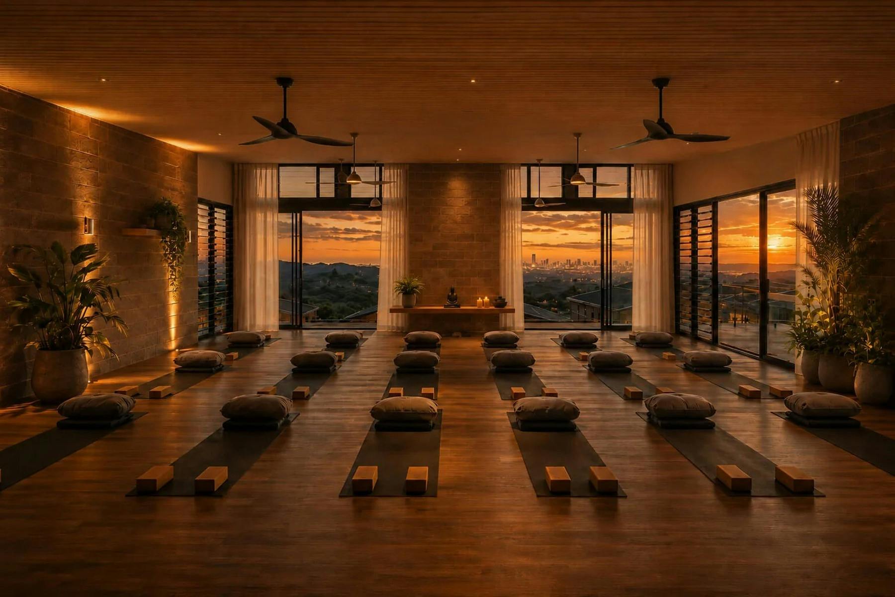 A calming studio space for meditation, movement and restorative retreat activities.