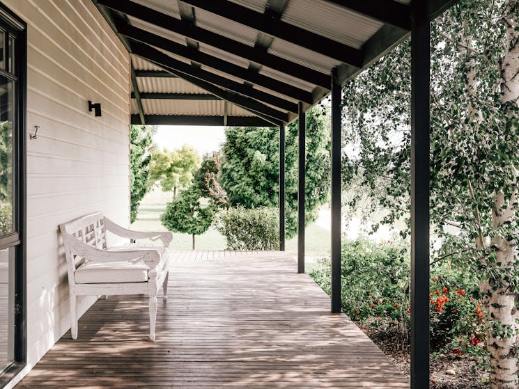 Large outdoor verandah a Blue Wren Farm,  Farmhouse, Mudgee's premium accommodation and farmstay