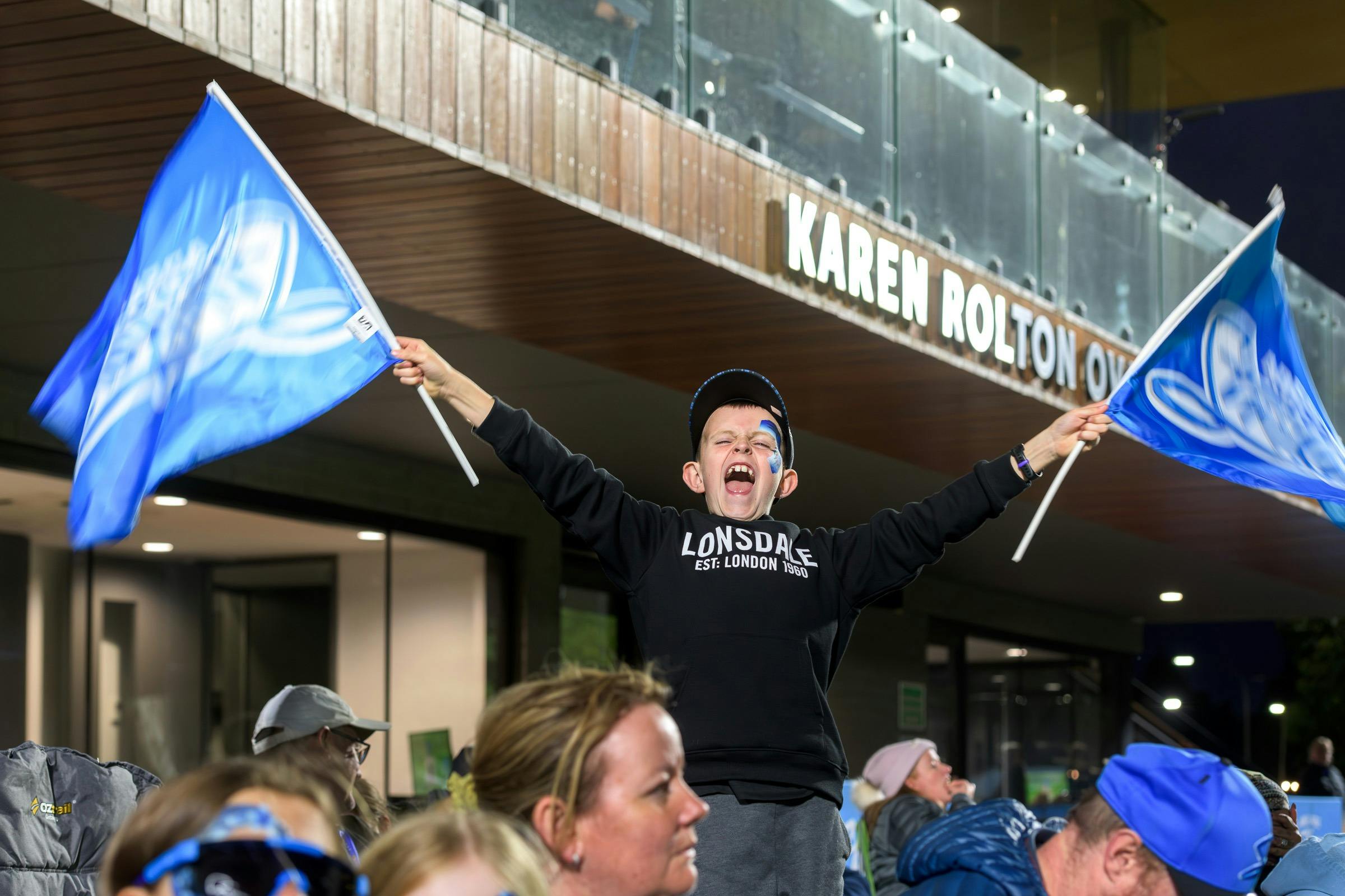 A fan cheering on the Adelaide Strikers at Karen Rolton Oval