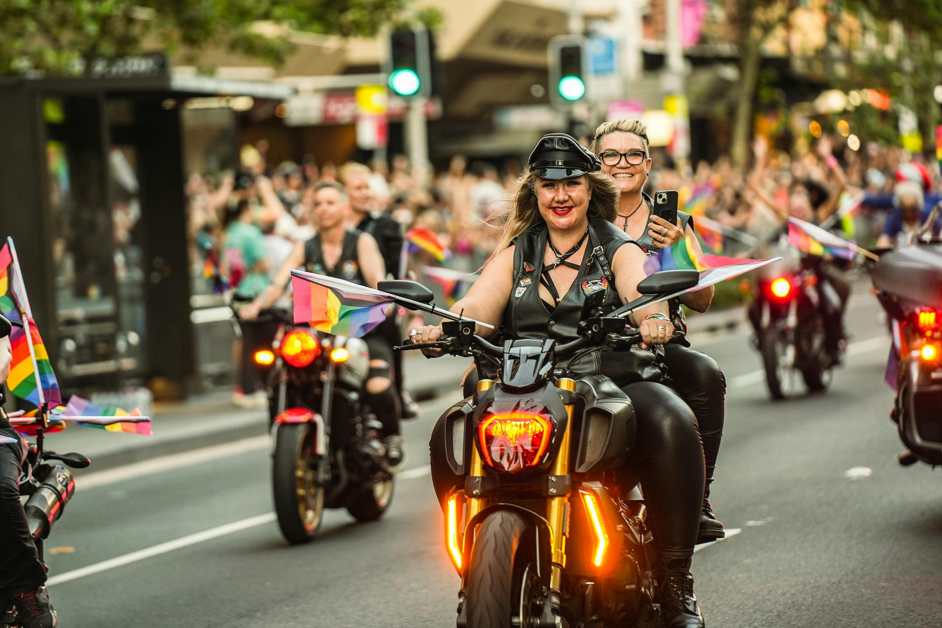 Dykes on Bikes marching in the Sydney Gay and Lesbian Mardi Gras Parade