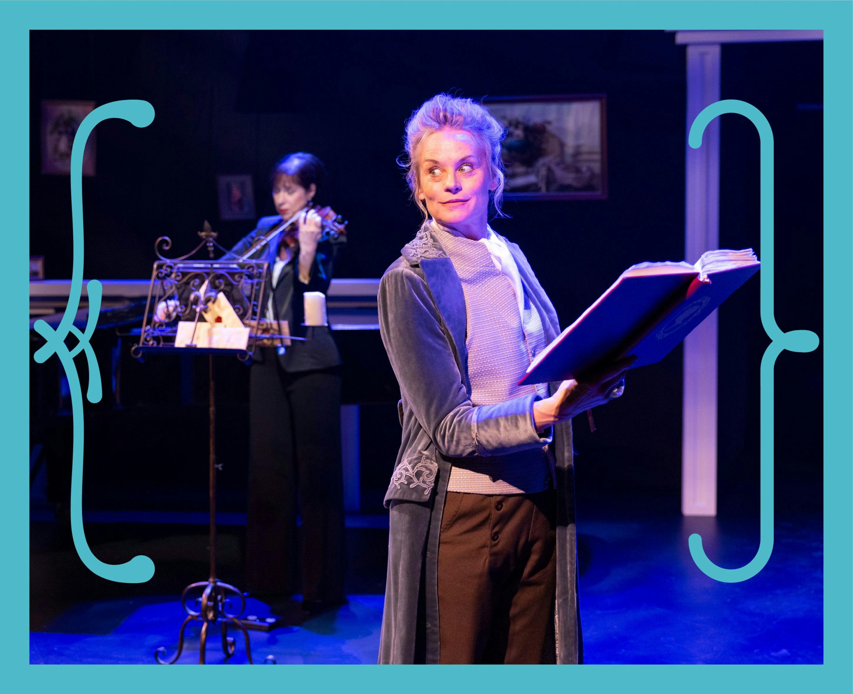 a woman holding a book