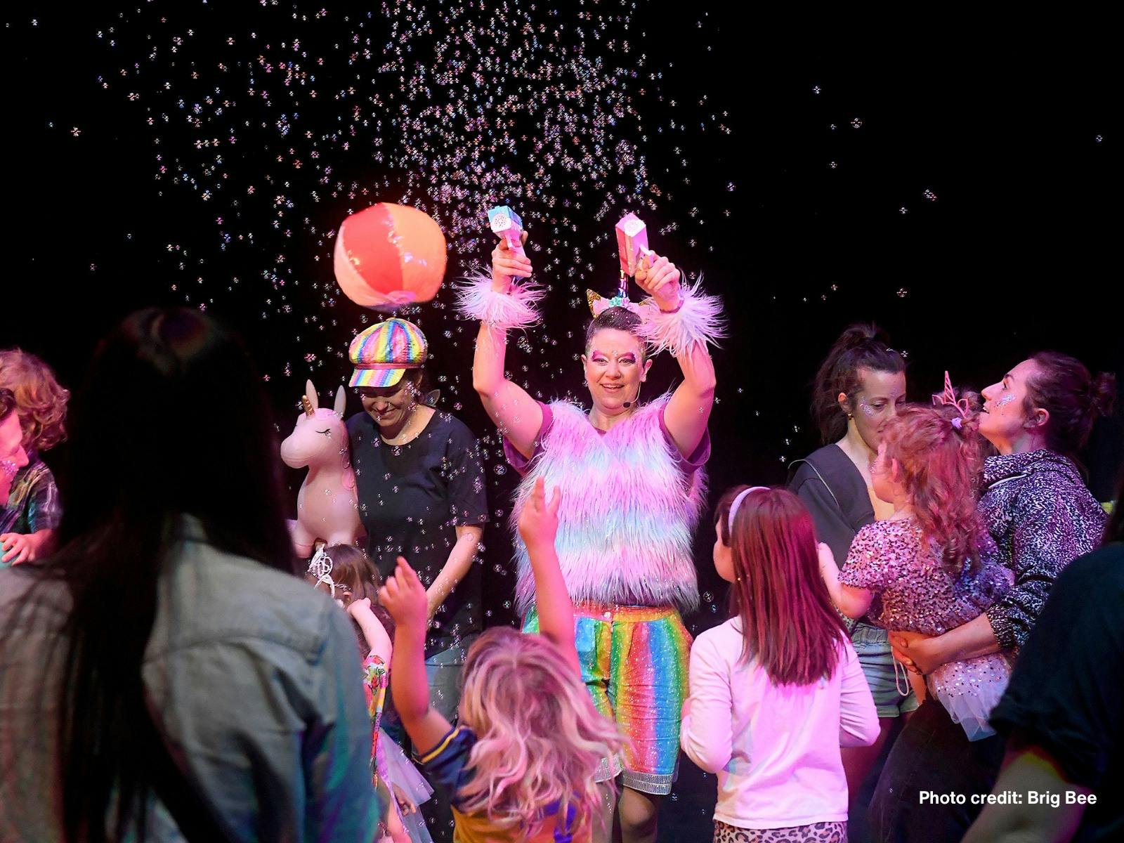 Hana Fiesta makes bubbles at the dance party