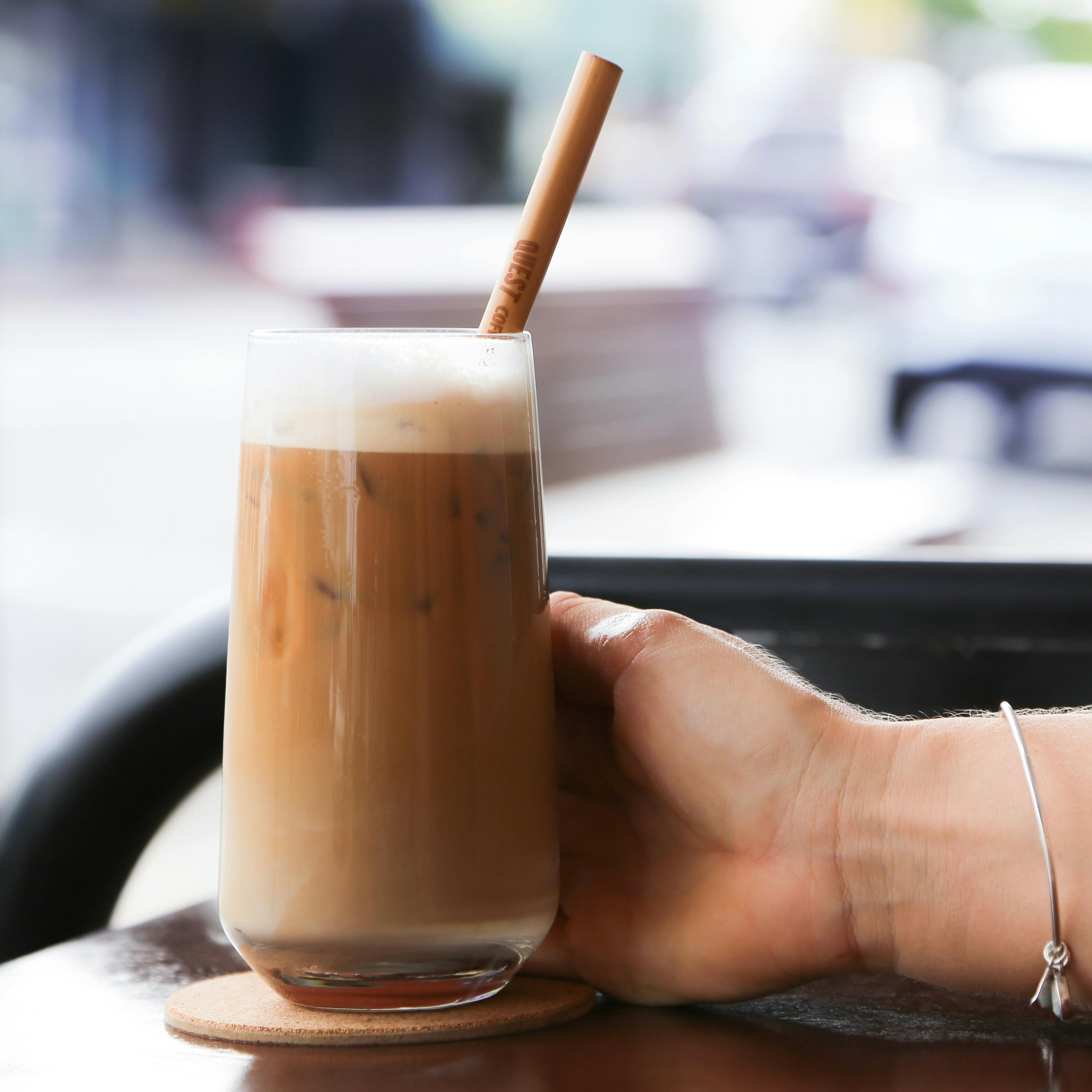 Cool iced latte made with organic coffee beans