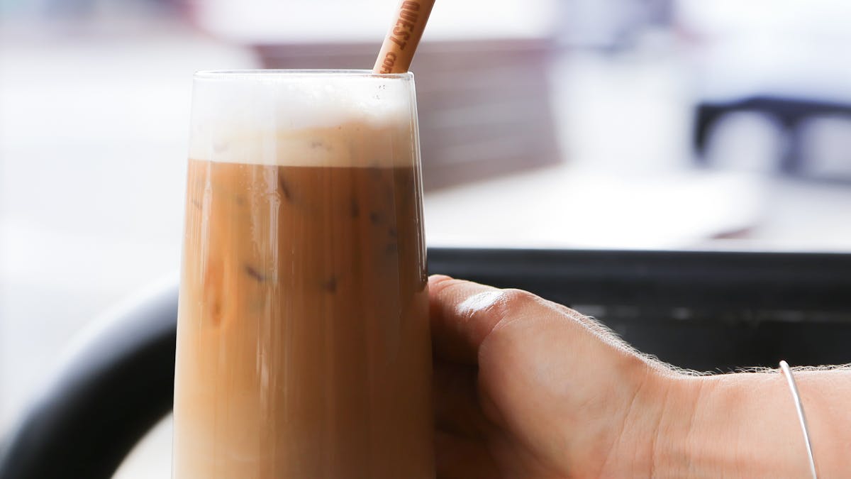 Cool iced latte made with organic coffee beans