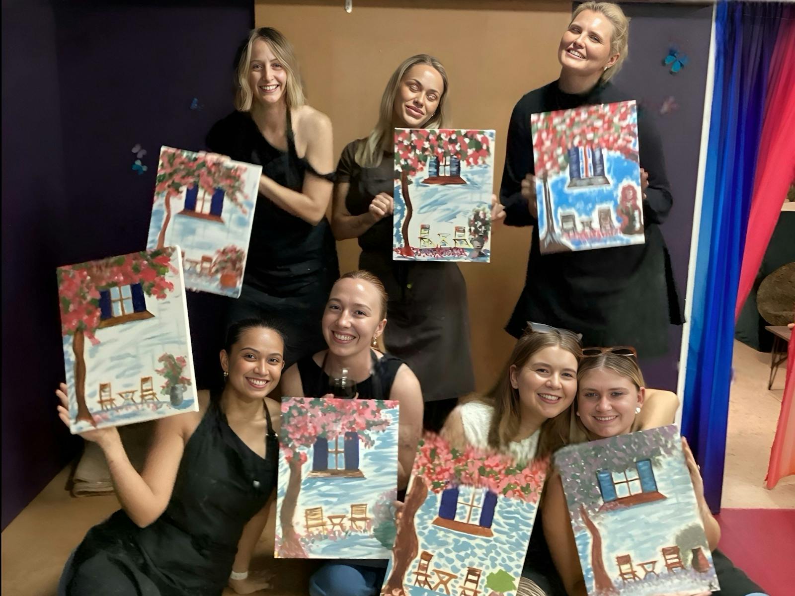 Ladies proudley displaying their finished masterpeices. Ladies proudley displaying their finished masterpeices.