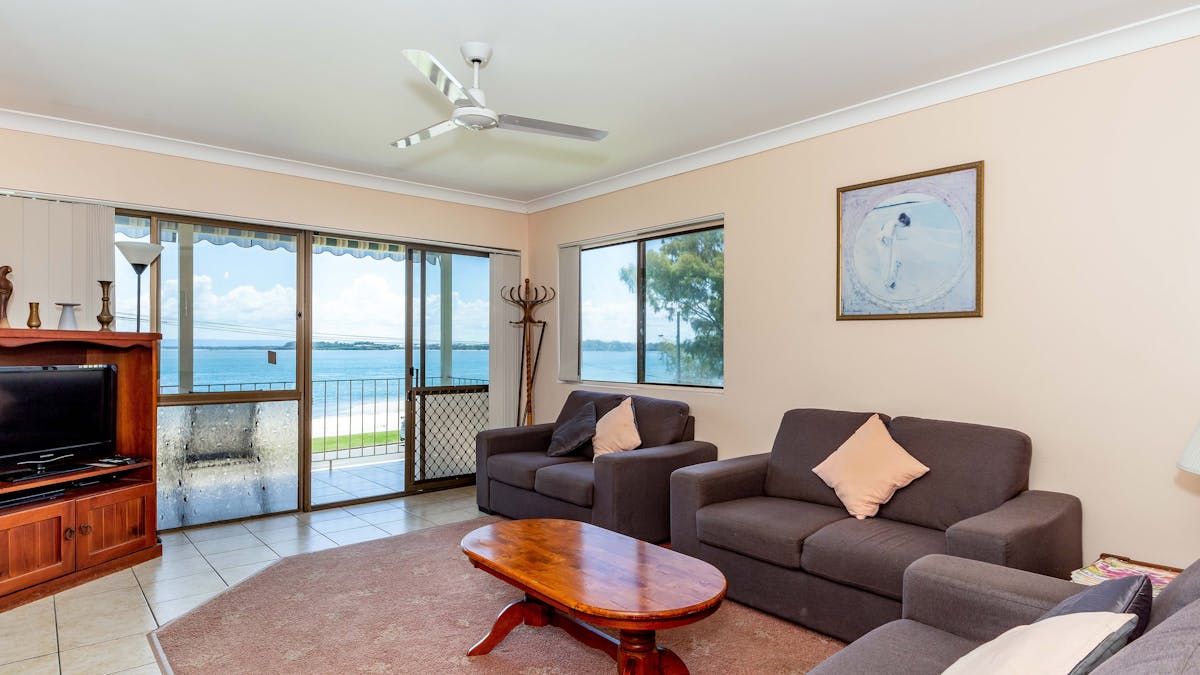 Lounge room with water views