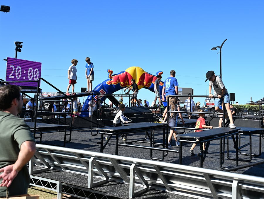 Children playing in an obstacle course