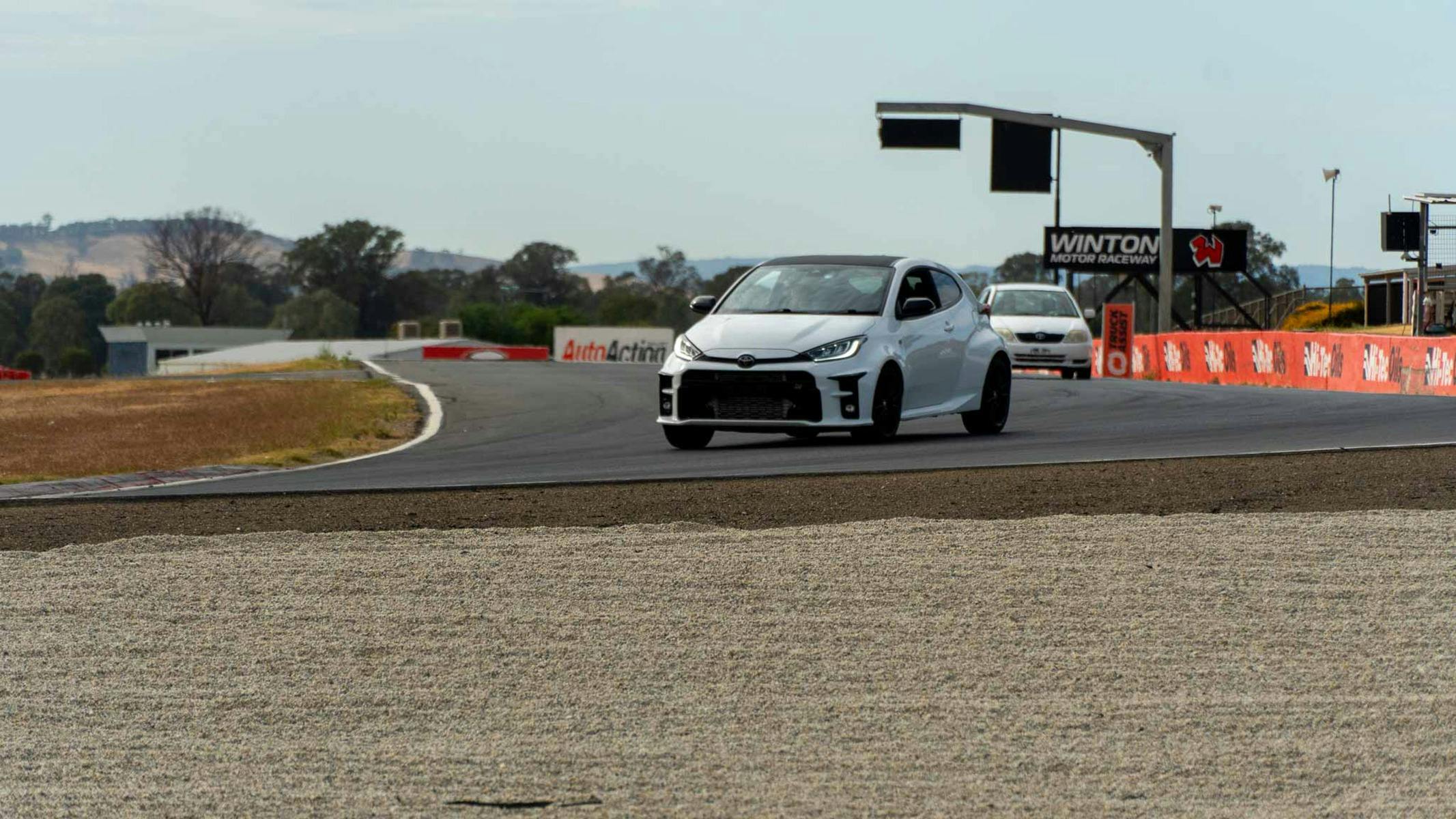 White car on a race track