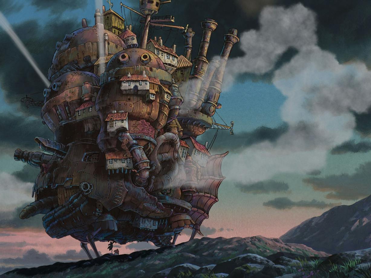 Animation of a flying dishevelled house