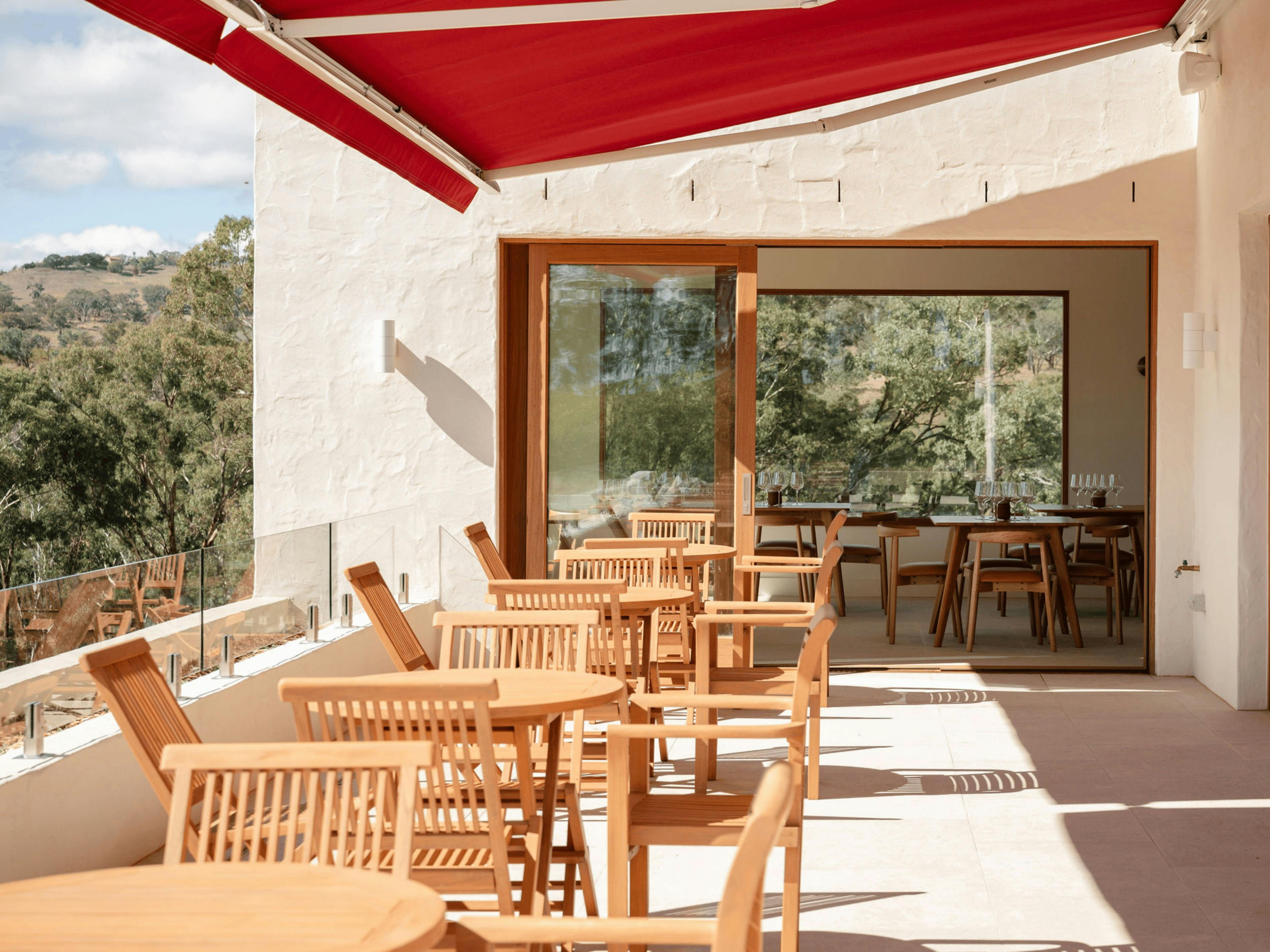 Balcony with awning and views at canobolas wines