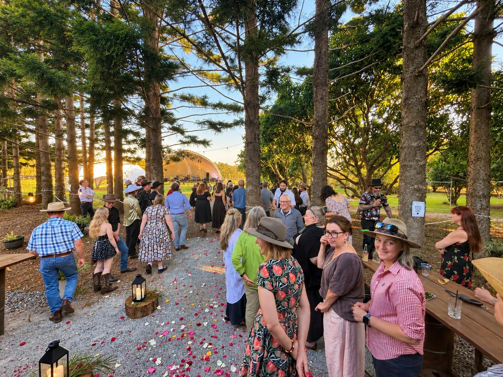 Celebrations among the trees with the Saddlespan stage at Sublime Farm & Brewery.