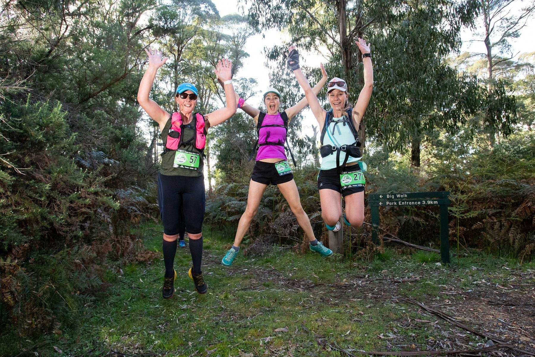 Happy runners enjoying the Bright Alpine Climb