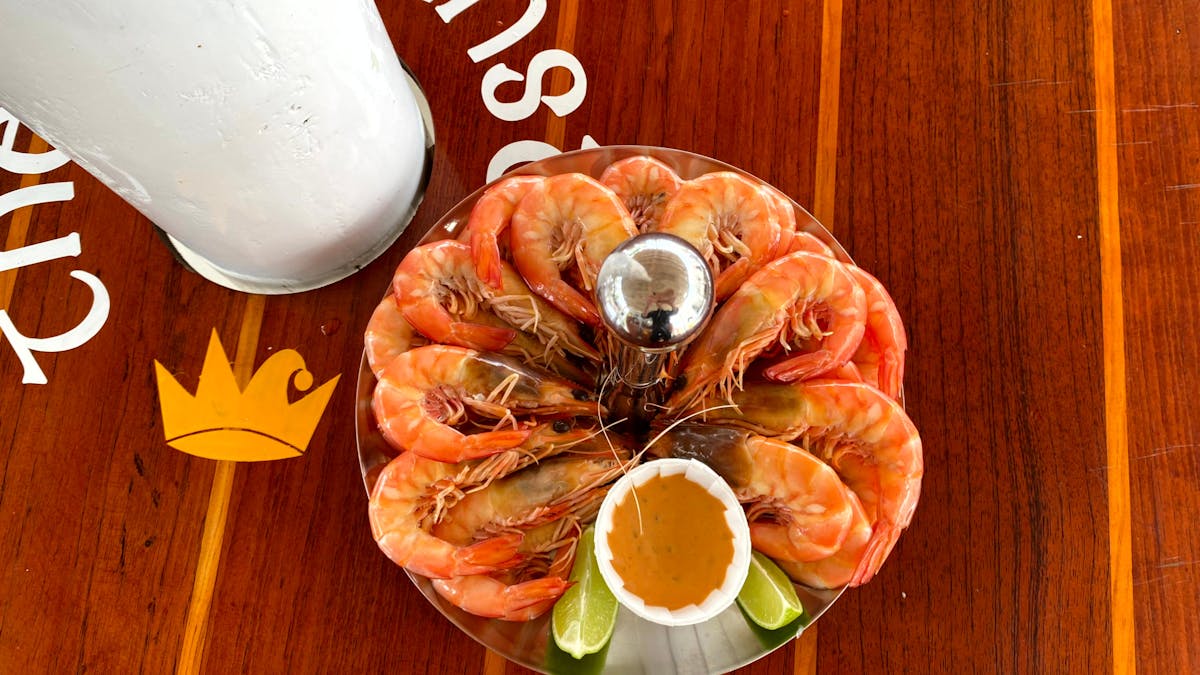 Local famous large King and Tiger prawns by the platter or takeaway by the kilo