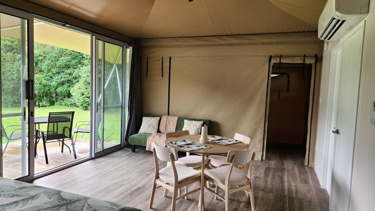 Dining area overlooking deck