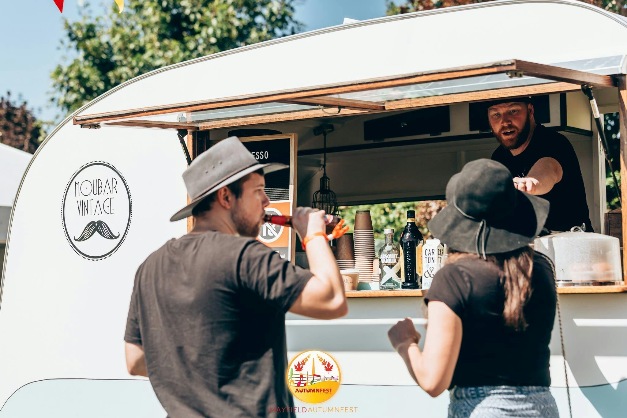 caravan, coffee, blue sky