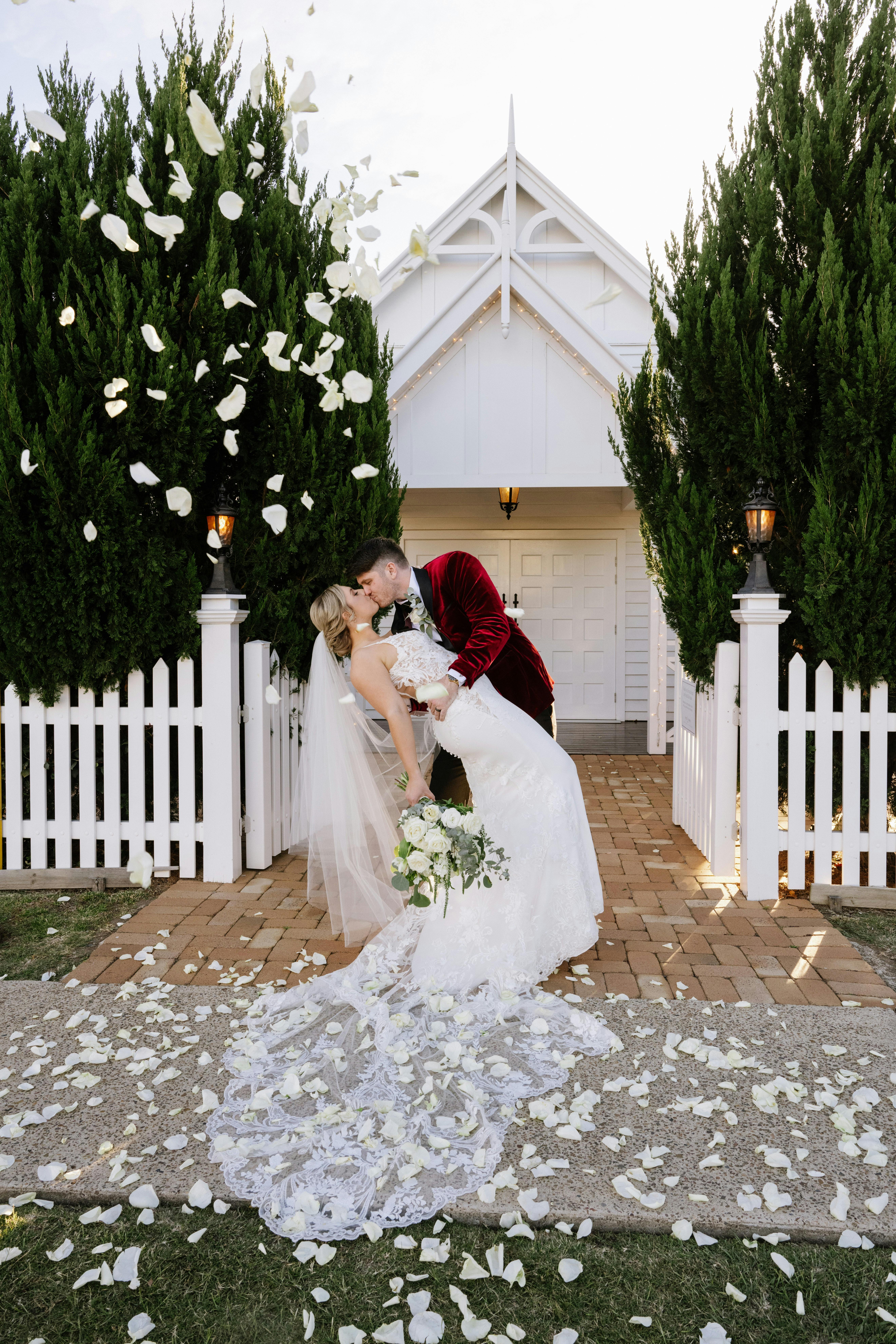 just married at front of chapel