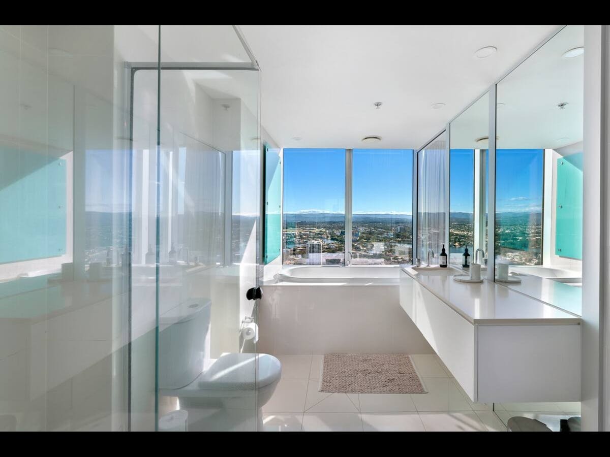 Soak in the view at this spacious bathroom