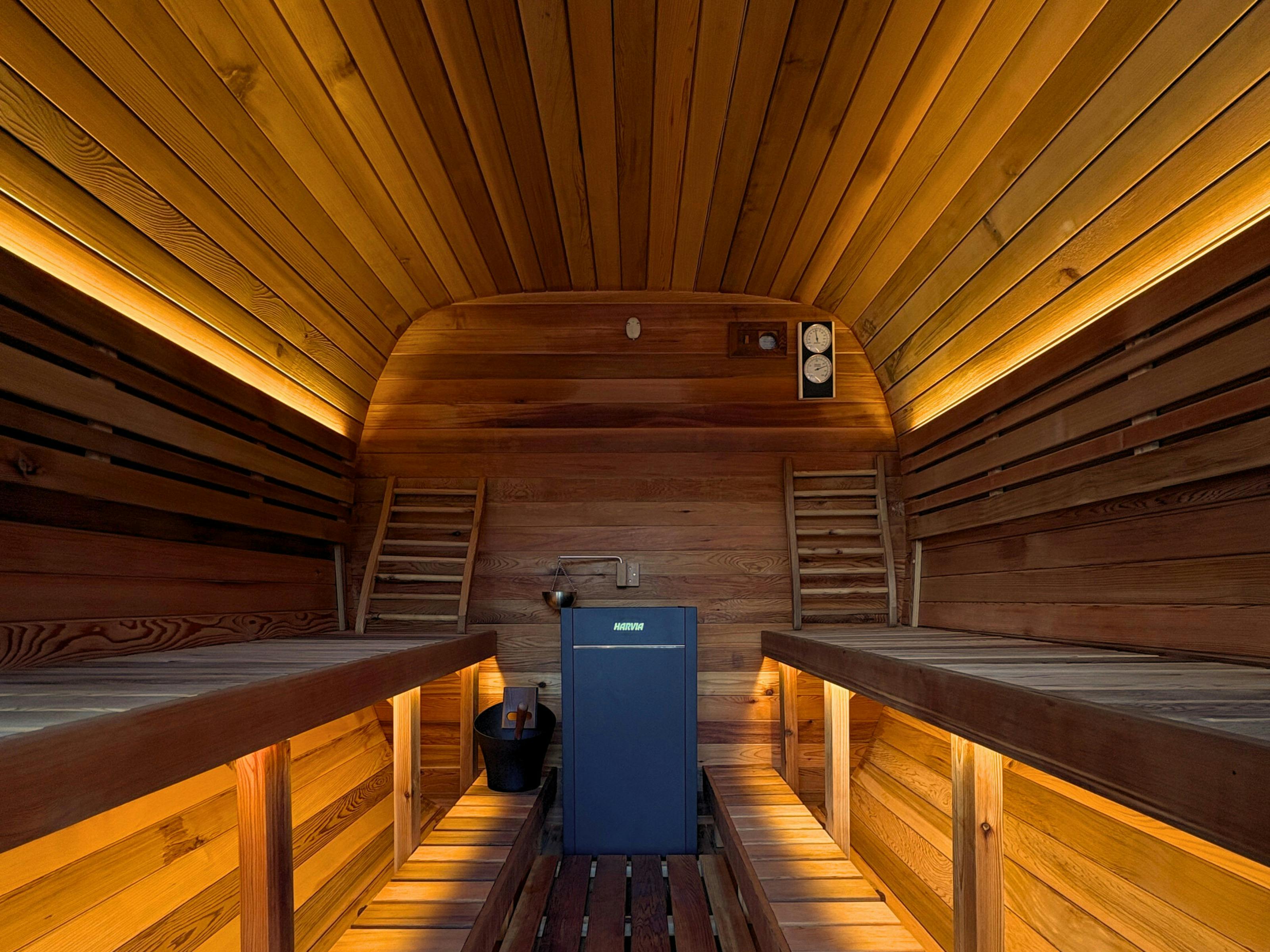 View of the floating sauna from inside