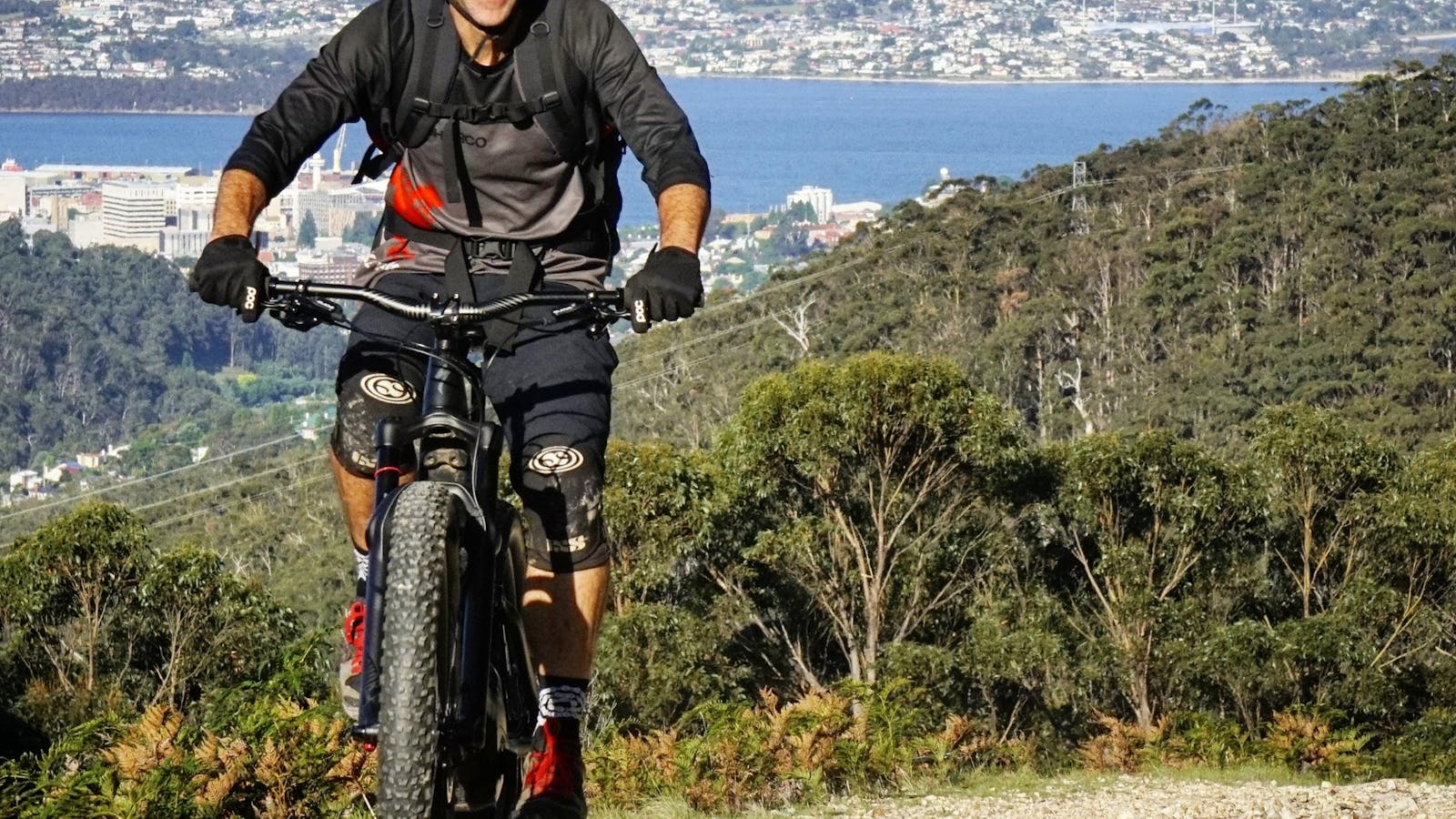 eBikes make climbing fun! High above Hobart.