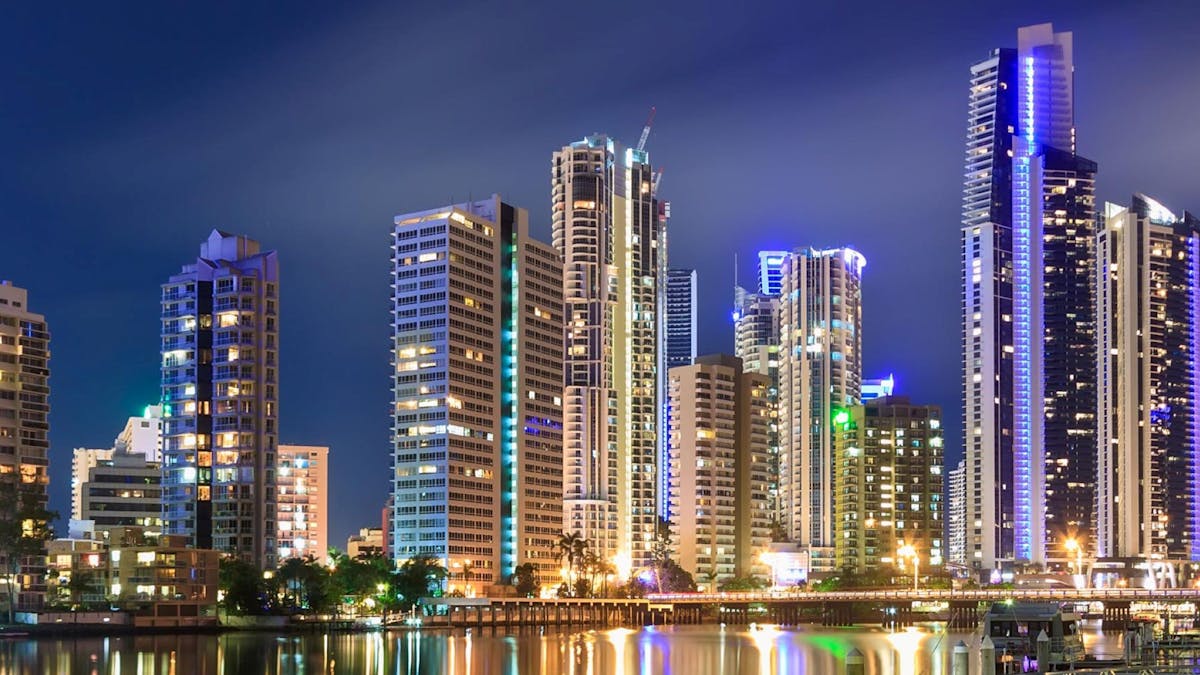 Gold Coast high rise buildings at night time