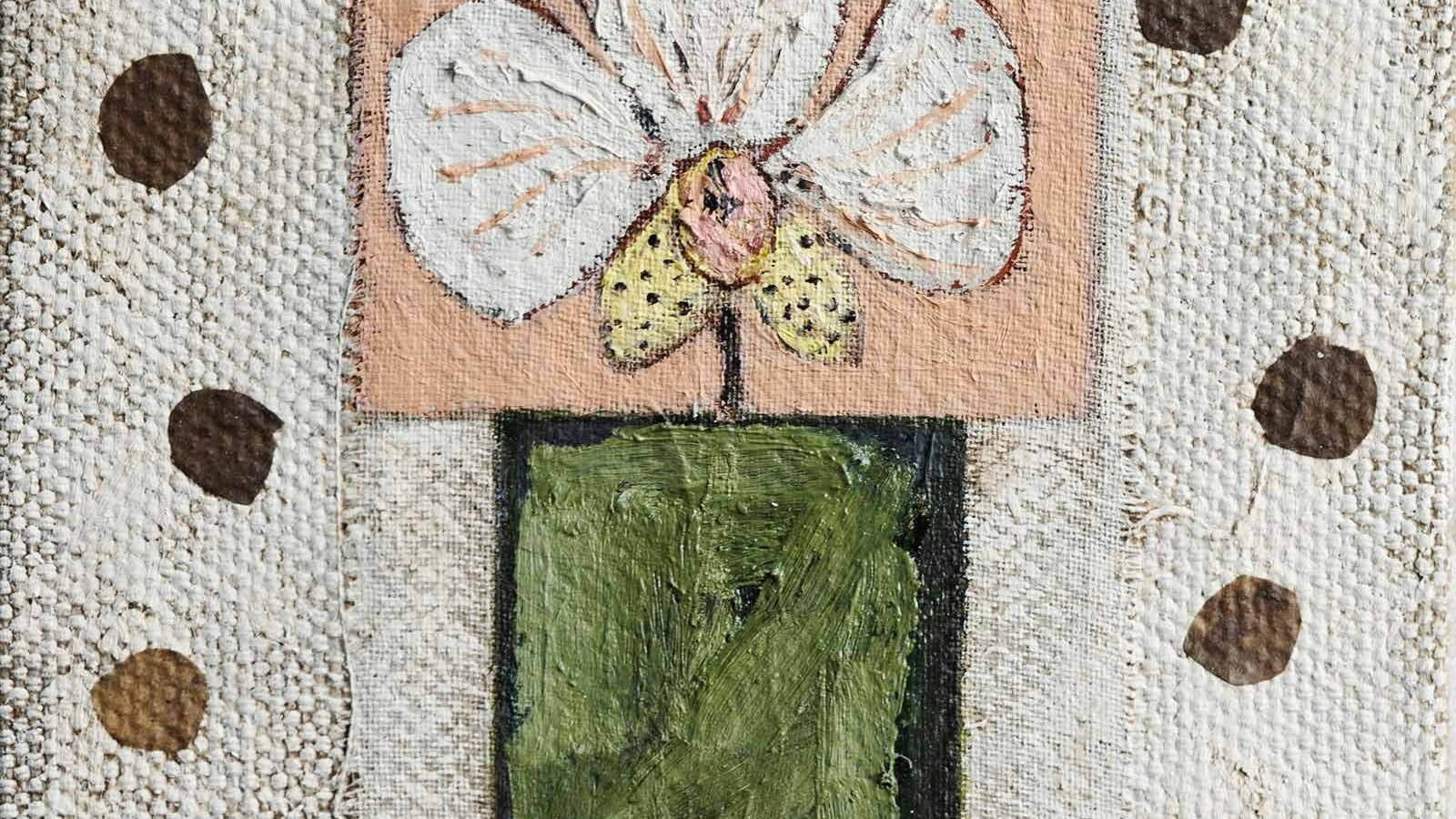 Brittany Ferns, Orchid One (detail), 2023 acrylic, oil, fabric on 450gsm Belgium linen on board
