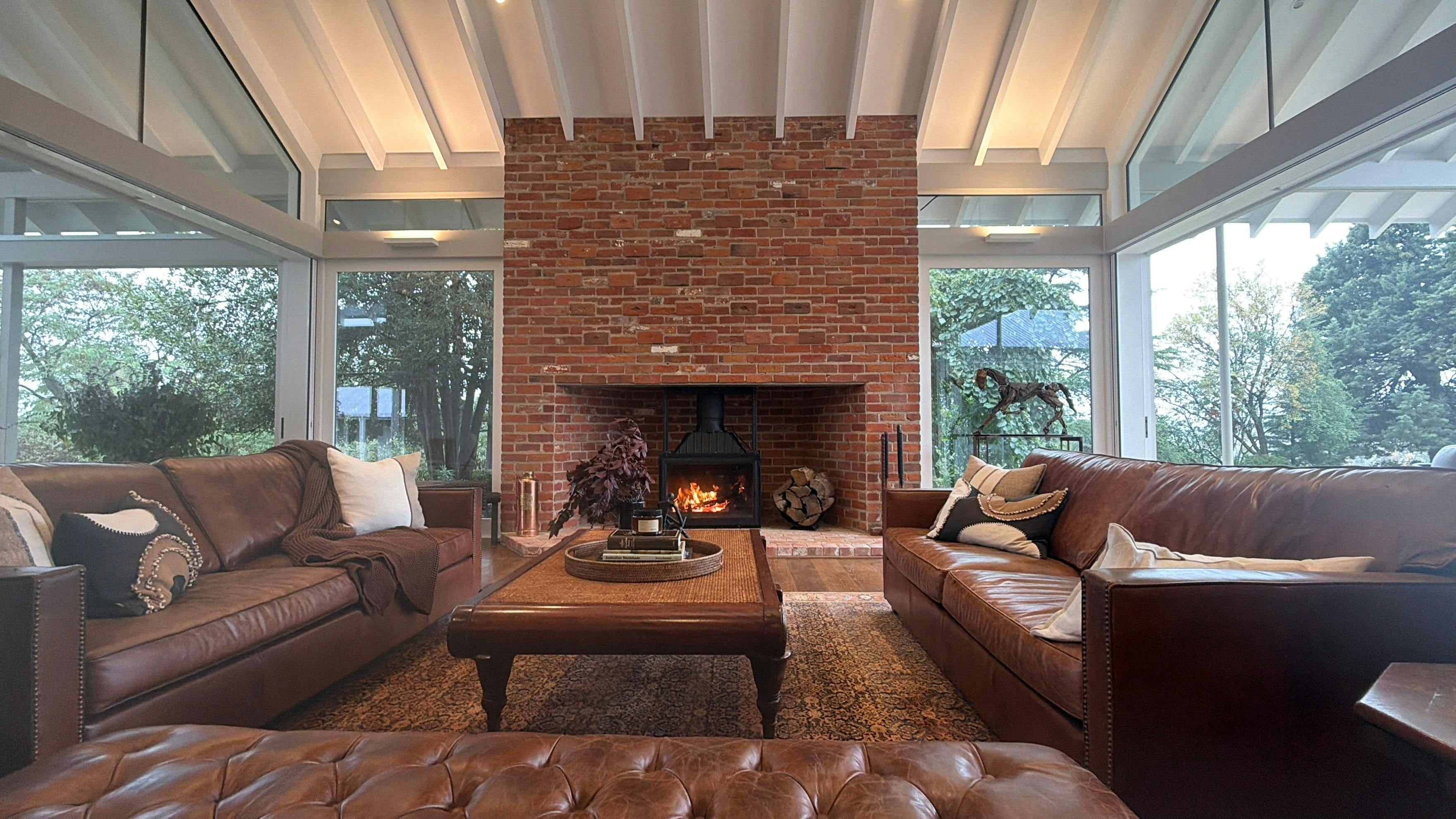 Natural wood fire and relaxed living space